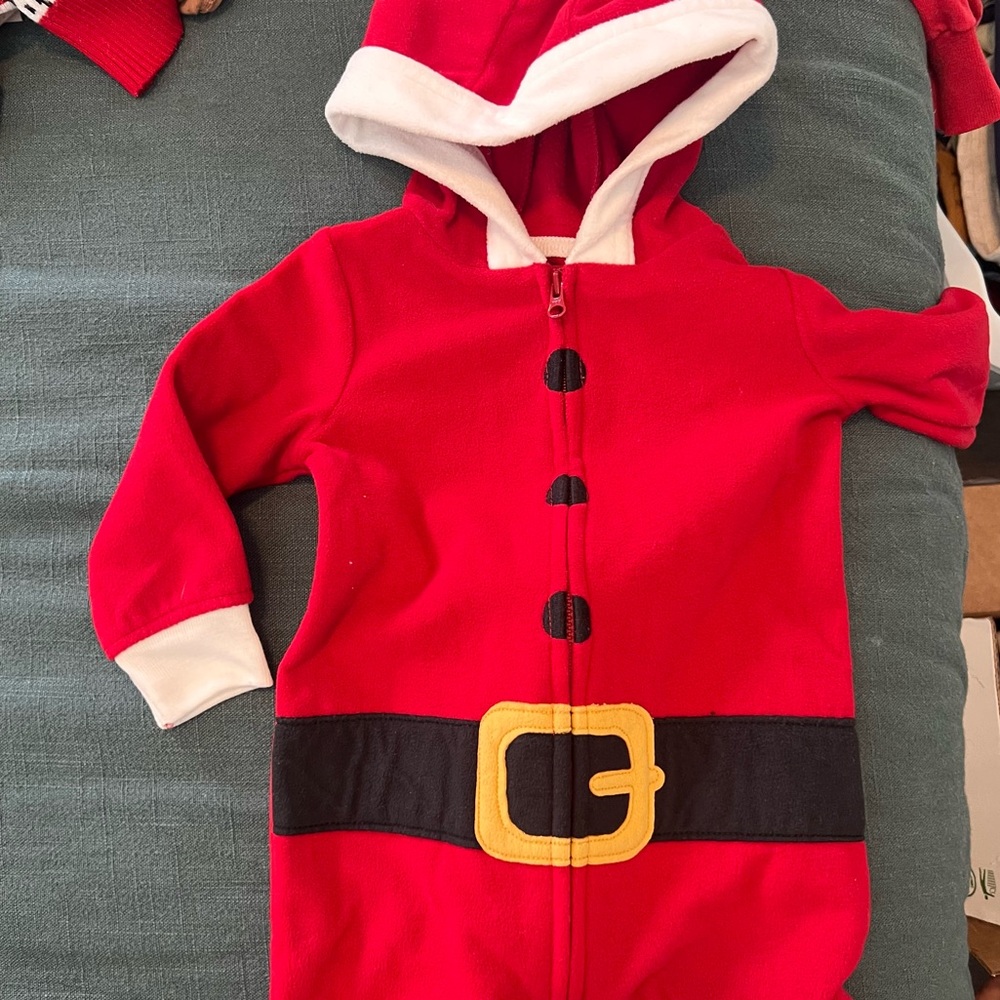 NWOT Carter's Red Santa Hooded Fleece One-Piece with Belt Detail